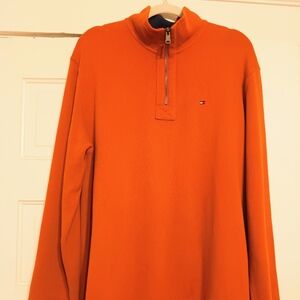 Vtg Y2K Tommy Hilfiger 1/4 zip pullover sweater sz L burnt orange